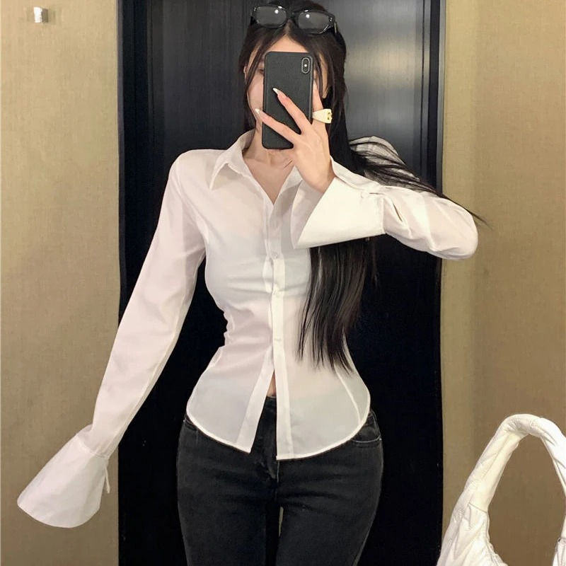 Thumbnail: Fashion Women Bandage Shirts Korean All Match Streetwear Female Slim Blouse Spri