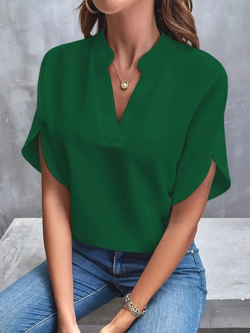Thumbnail: VEITCHE Summer Women Casual Solid Blouse Women Fashion V-neck Half Sleeve Shirts