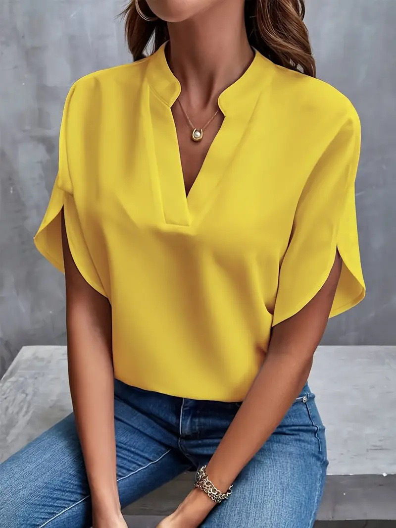 Thumbnail: VEITCHE Summer Women Casual Solid Blouse Women Fashion V-neck Half Sleeve Shirts