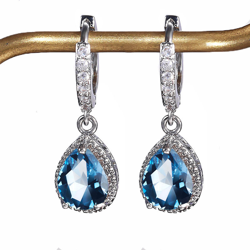 Thumbnail: Cellacity Brazilian Paraiba Tourmaline Gemstones Drop Earrings For Women Genuine