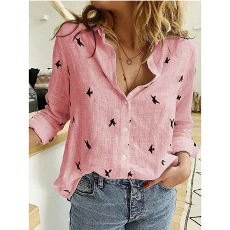 Thumbnail: Elegant Cotton Linen Shirts Women Casual Solid Button Lapel Blouses Shirts Autum