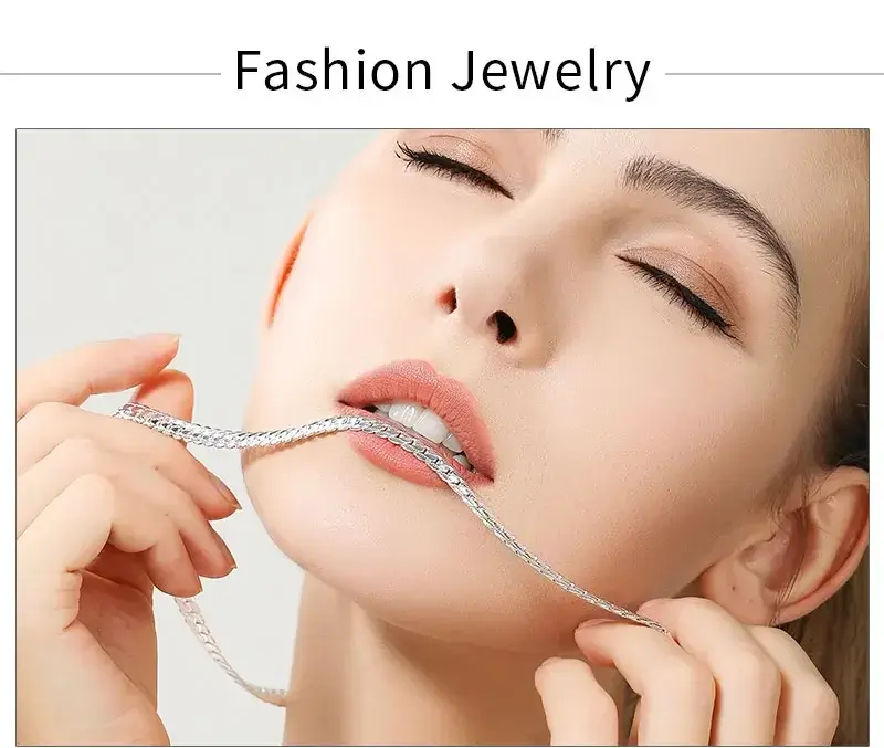 Thumbnail: 18K Gold color Silver Color 6mm Full Sideways Necklace 8/18/20/24 Inch Chain For