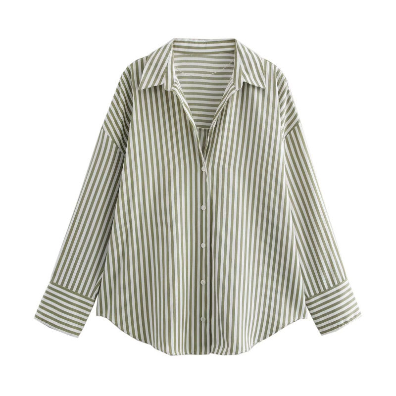 Thumbnail: ETJ 2025 women's spring new Europe-American fashion striped long sleeve lapel lo