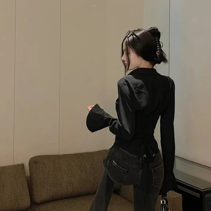 Thumbnail: Fashion Women Bandage Shirts Korean All Match Streetwear Female Slim Blouse Spri