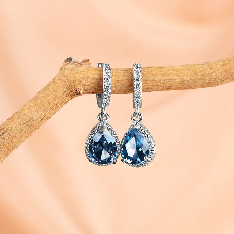 Thumbnail: Cellacity Brazilian Paraiba Tourmaline Gemstones Drop Earrings For Women Genuine
