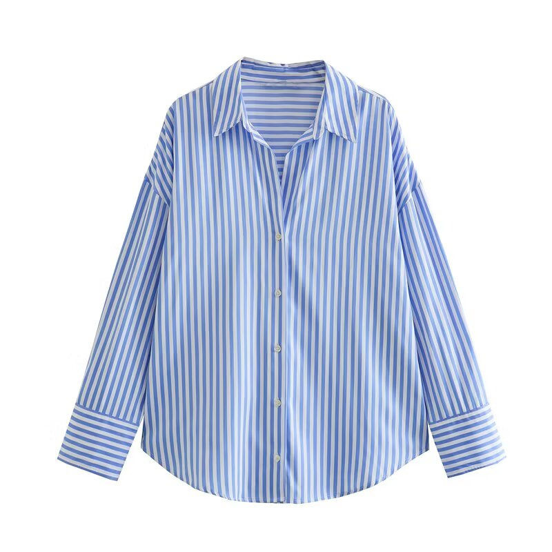 Thumbnail: ETJ 2025 women's spring new Europe-American fashion striped long sleeve lapel lo