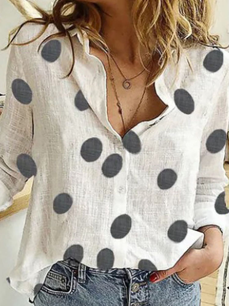 Thumbnail: Elegant Cotton Linen Shirts Women Casual Solid Button Lapel Blouses Shirts Autum