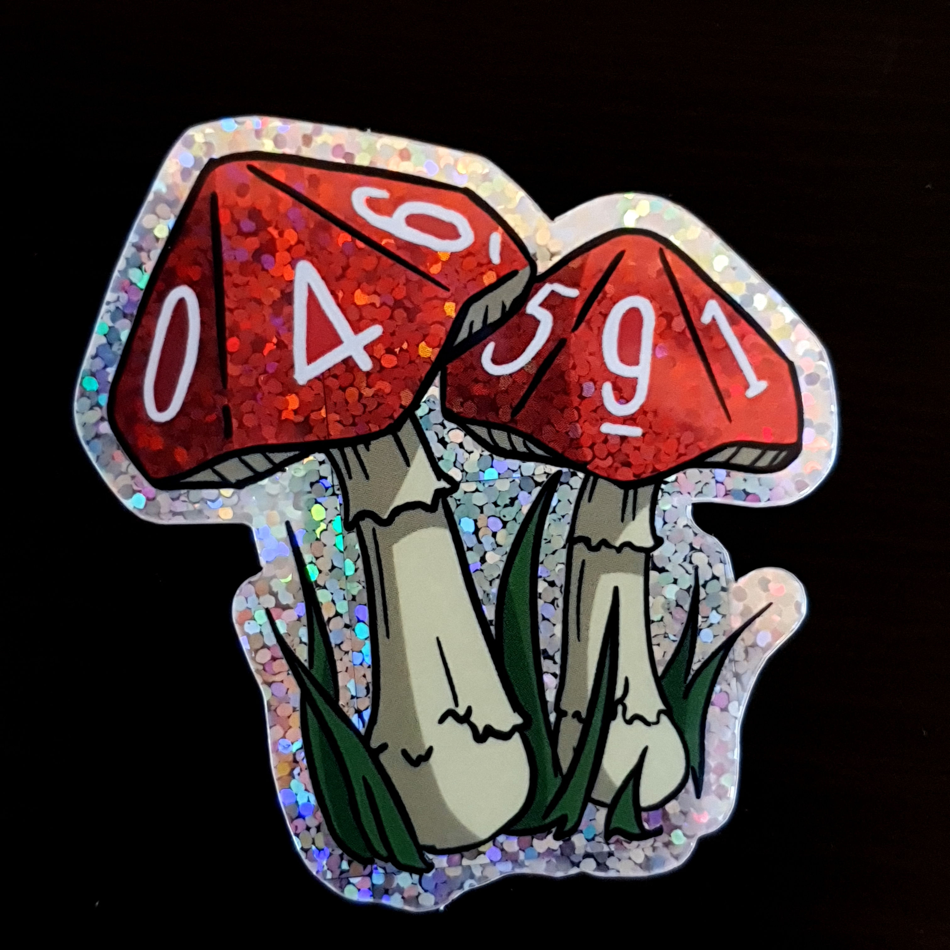 Mushroom D10's - Holo glitter sticker