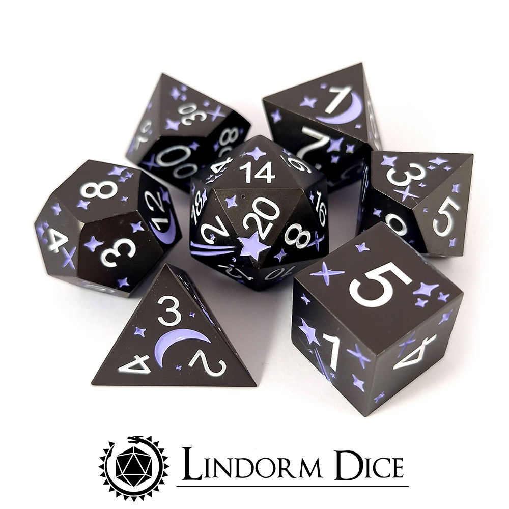 Stars above black/lilac - metal dice