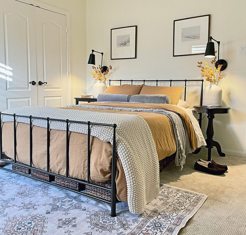 neutral black metal guest room decor