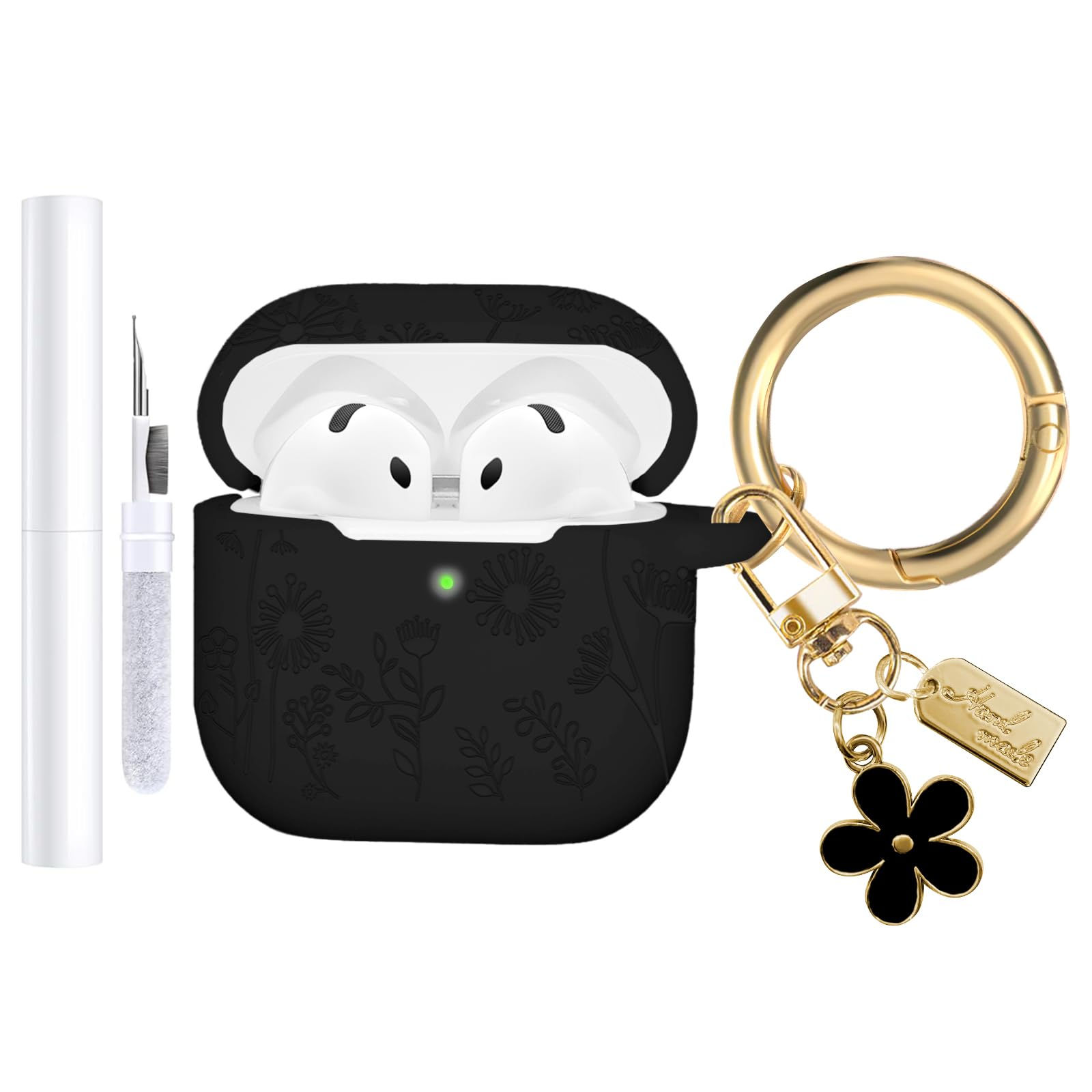 AIIEKZ Flower Engraved Case Compatible with AirPods 4 Case 2024 Soft Silicone Ca