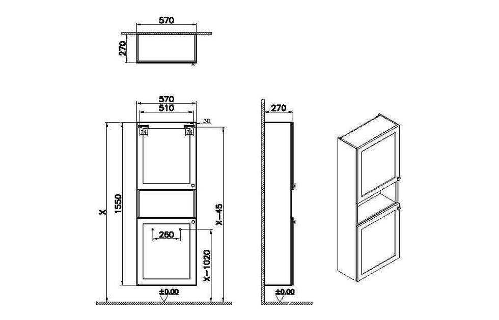 Thumbnail: VitrA Root Classic 55cm 2 Door Semi-Tall Unit (LH Hinge)