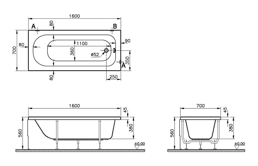 Thumbnail: VitrA Optima 0TH Bath 160cm