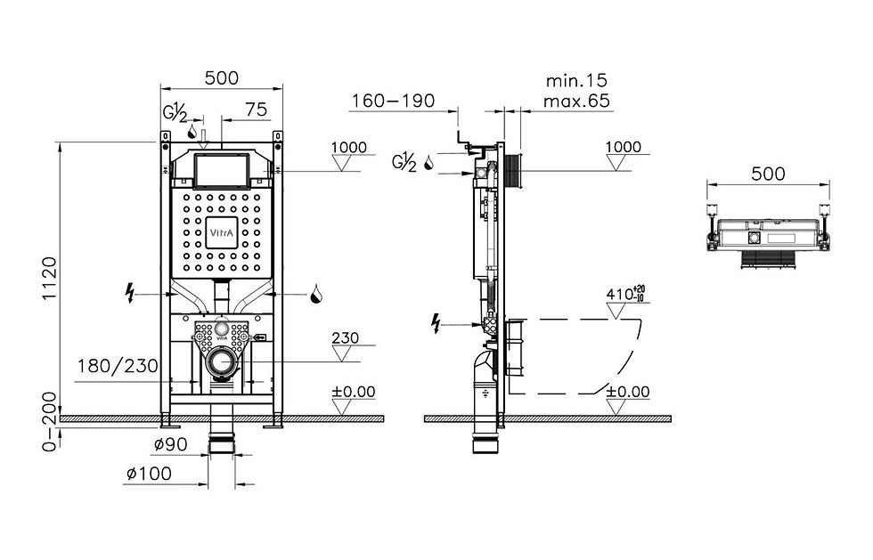 VitrA V-Fix Prime WC Frame & 12cm 3/6L Cistern (Electric & Water Connection)