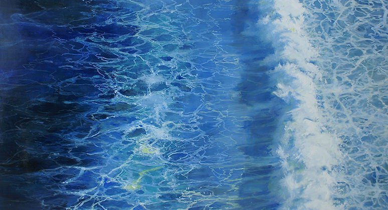 A gorgeous seascape of a breaking wave in vivid blues and foaming whites by artist Rid Francisco