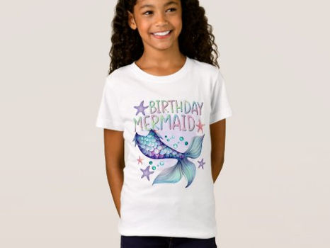 Best Deals! Cute Purple Pink Modern Glitter Mermaid Birthday T-Shirt