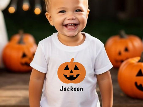 Best Deals! Cute Jack O Lantern Pumpkin Orange Halloween Name Toddler T-shirt