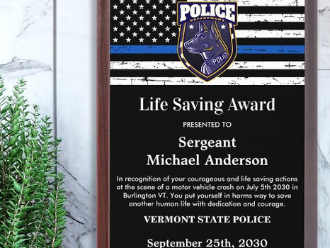 Review Police Life Saving Custom Logo Law Enforcement  Award Plaque