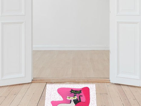 Hot Review! Mid Century Elegant Cats in Pink Chair Polka Dots Floor Decals