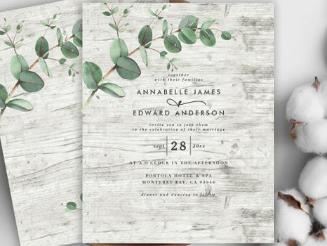 Top 10! budget Eucalyptus white wood wedding Invitation Flyer
