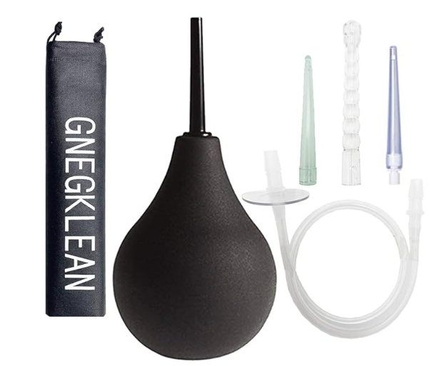 Black Silicone Enema Bulb Kit 7.6oz Clean Anal Douche with 19.7in