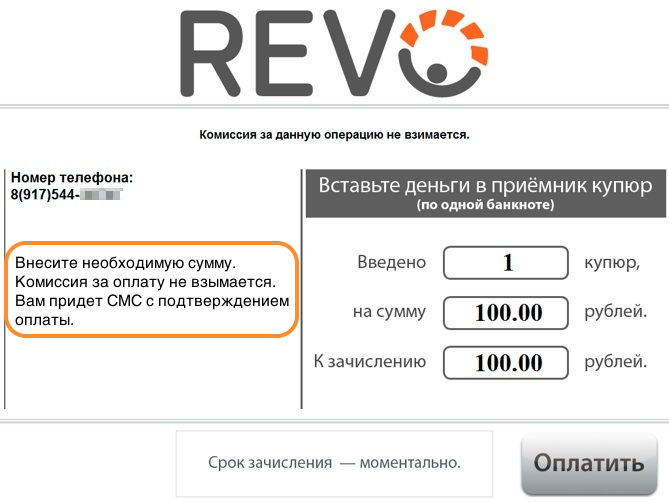 Внесение суммы платежа