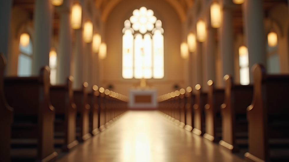 Eye-level view of a serene church interior with soft lighting