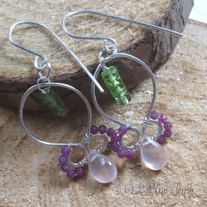 Thumbnail: "Blossom" Rose Quartz, Peridot, Ruby & Sterling Silver