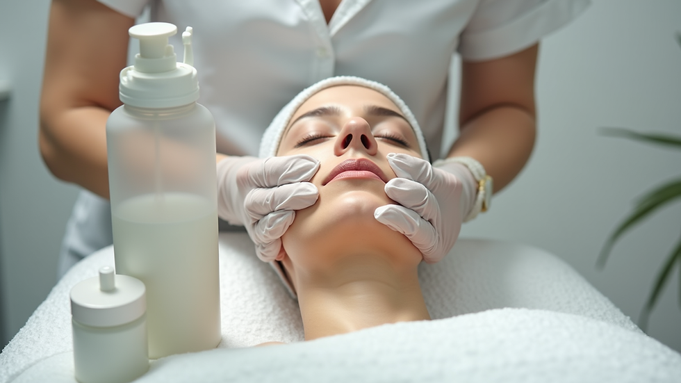 Close-up view of a skincare clinic treatment room with chemical peel products