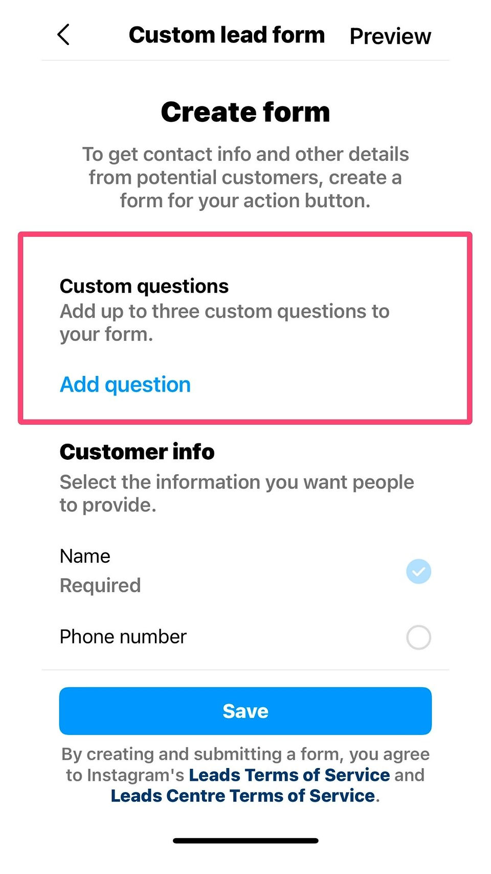 Add your custom questions