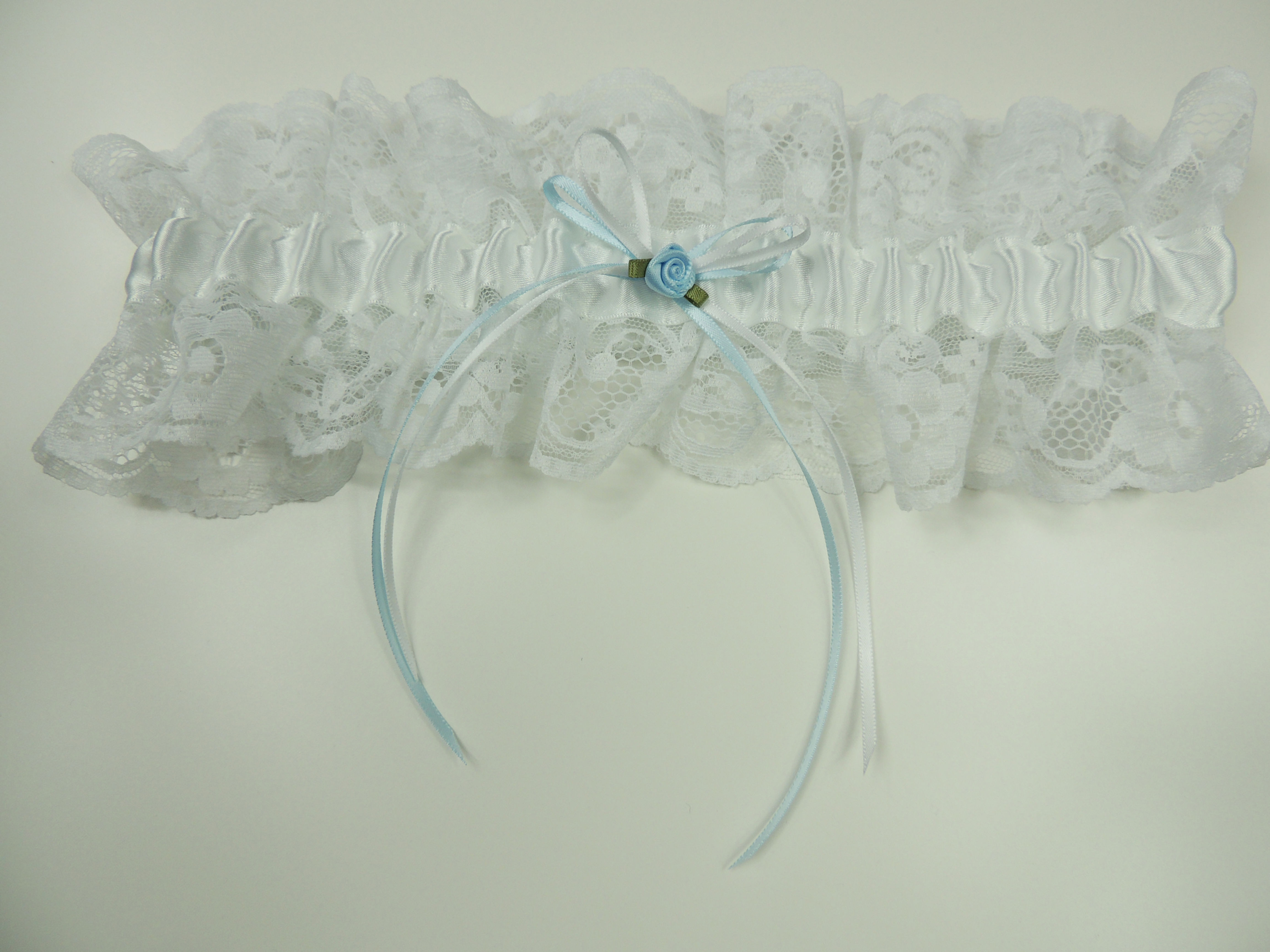 White Bridal Garter with Lace Edging