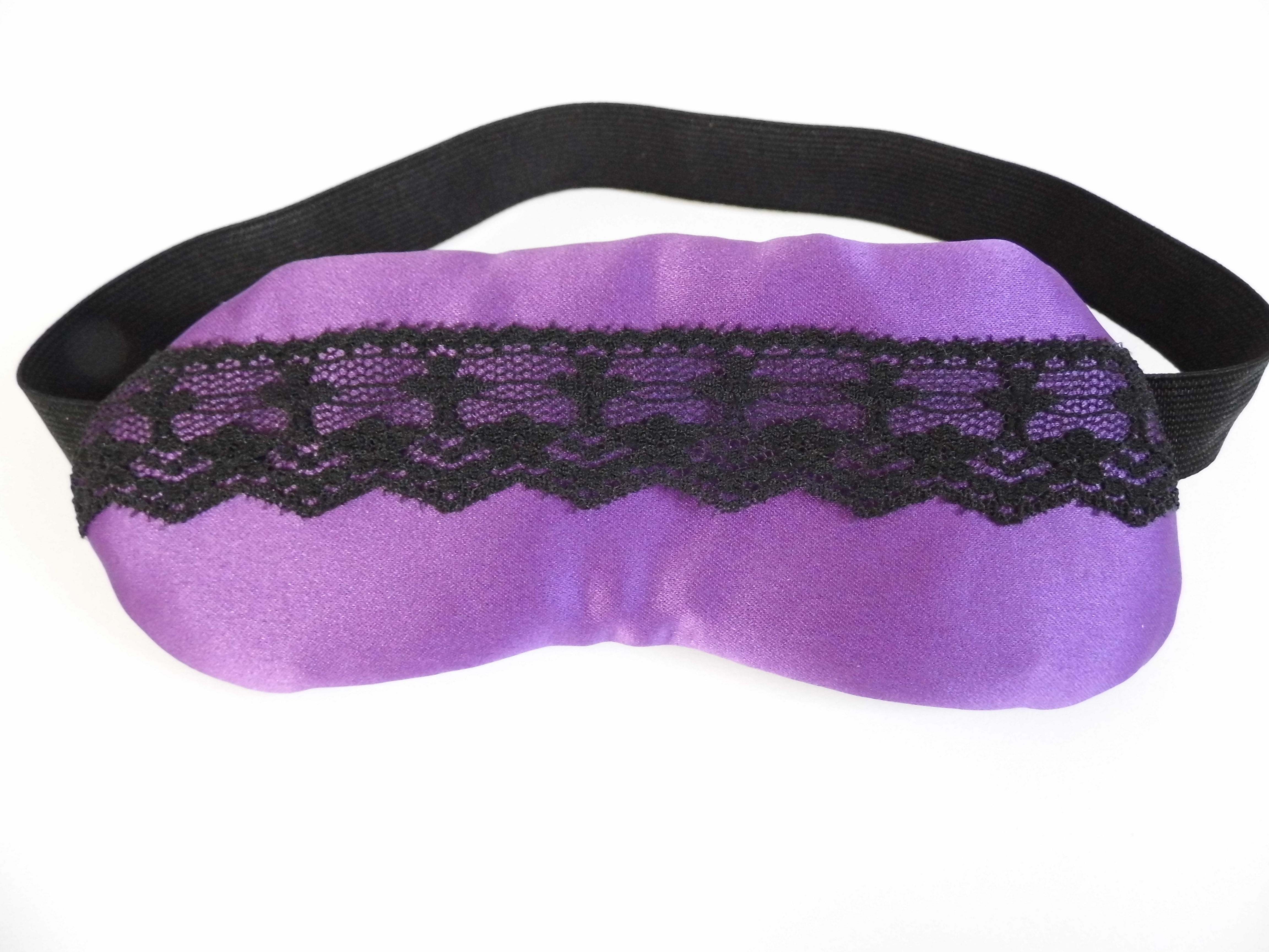 Purple Satin Sleep Mask with Lace Detail