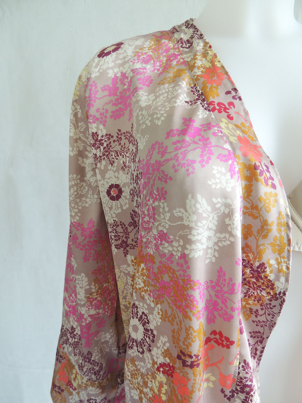 Thumbnail: Flower Print Satin Dressing Gown with Belt