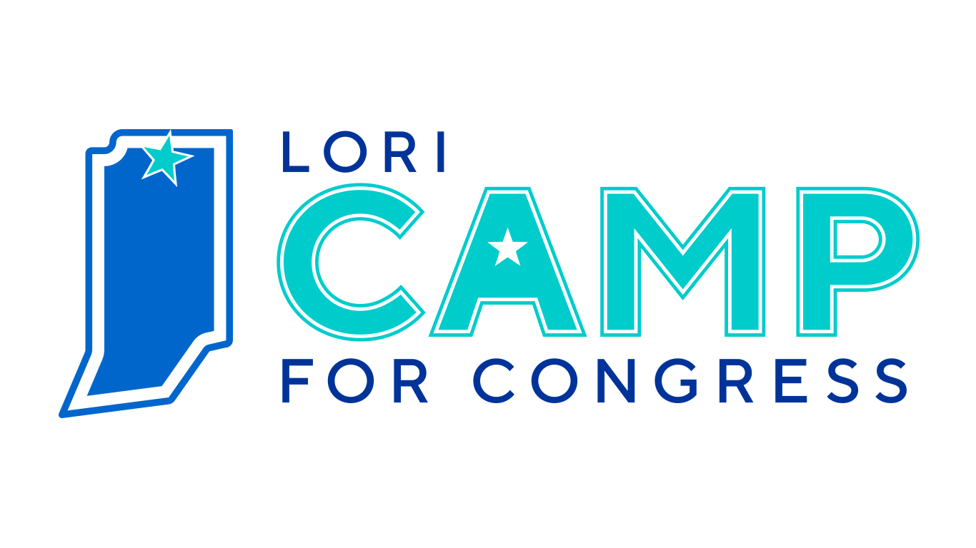 The state of Indiana with a star in the second district followed by Lori Camp for Congress.