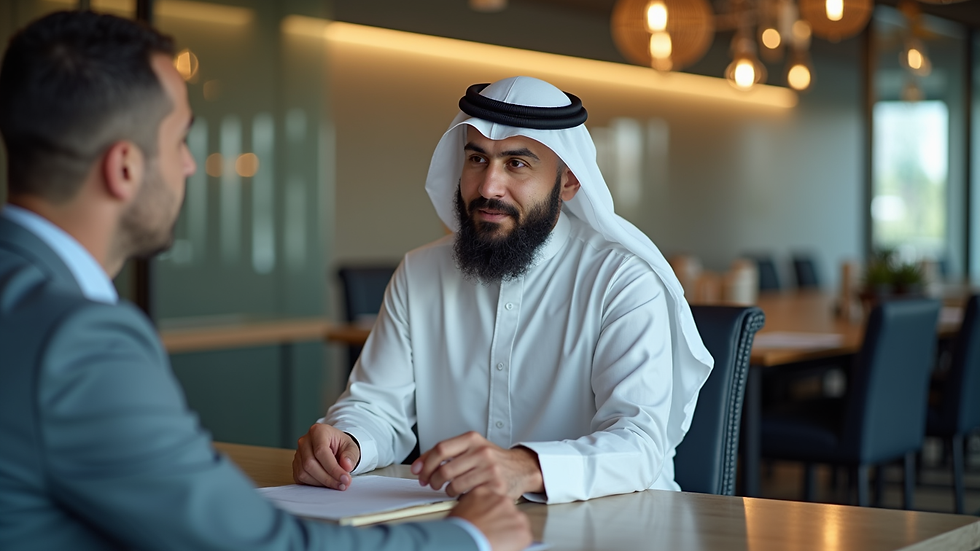 Close-up view of a travel agent discussing Umrah packages with a client