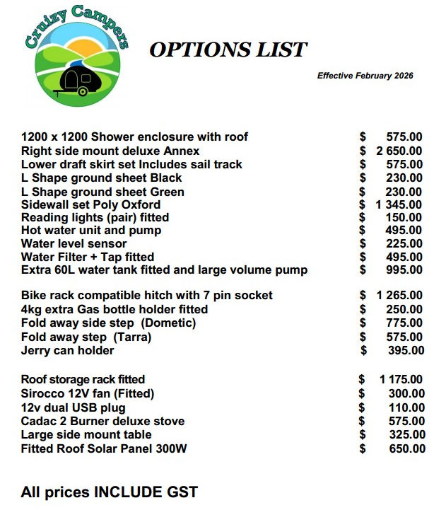 Cost of optional extras