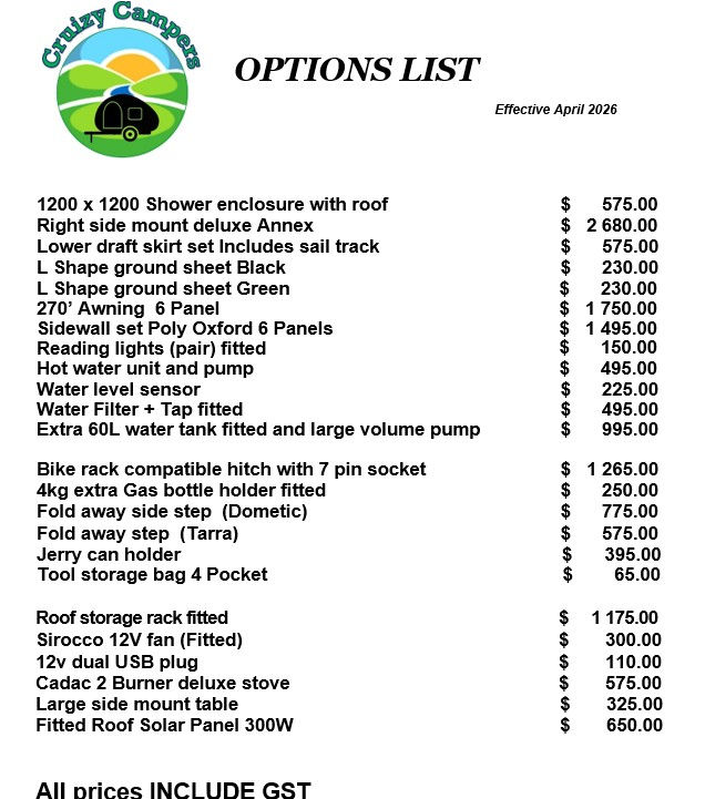Cruizy Campers Options