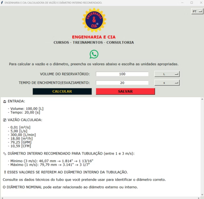 software calculo de vazão