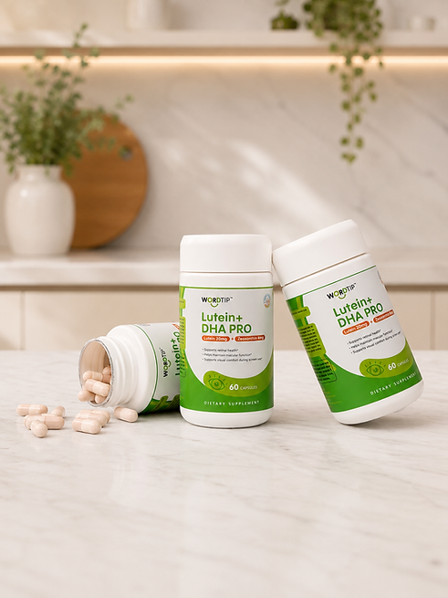 WordTip Eye Support dietary supplement bottle with lutein, zeaxanthin, and DHA for everyday eye wellness.