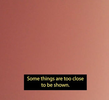 A gradient fills the frame, going from pink to beige. A caption appears at the bottom the image that reads: “Some things are too close to be shown.”