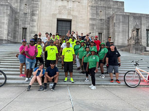 Bicyclists gathered on the steps of the Louisiana State Capitol in Baton Rouge