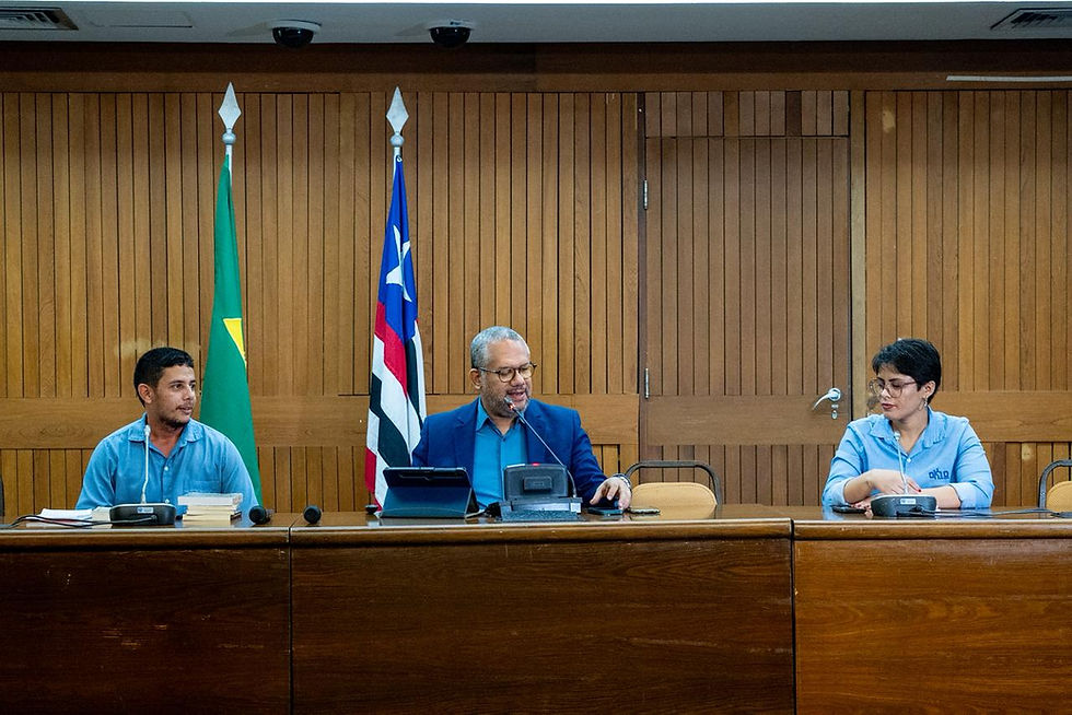 Professor Yuri Costa, Hiago Andrade e convidada durante a palestra na Assembleia Legislativa