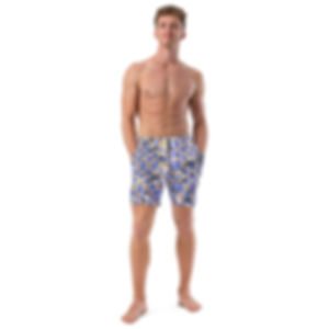 Mens Swim Trunks Recycled Polyester All-Over  Abstract Print Blue