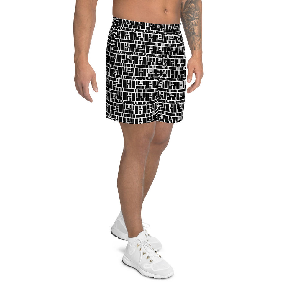 Thumbnail: Men's Athletic Long Shorts Black and White Abstract
