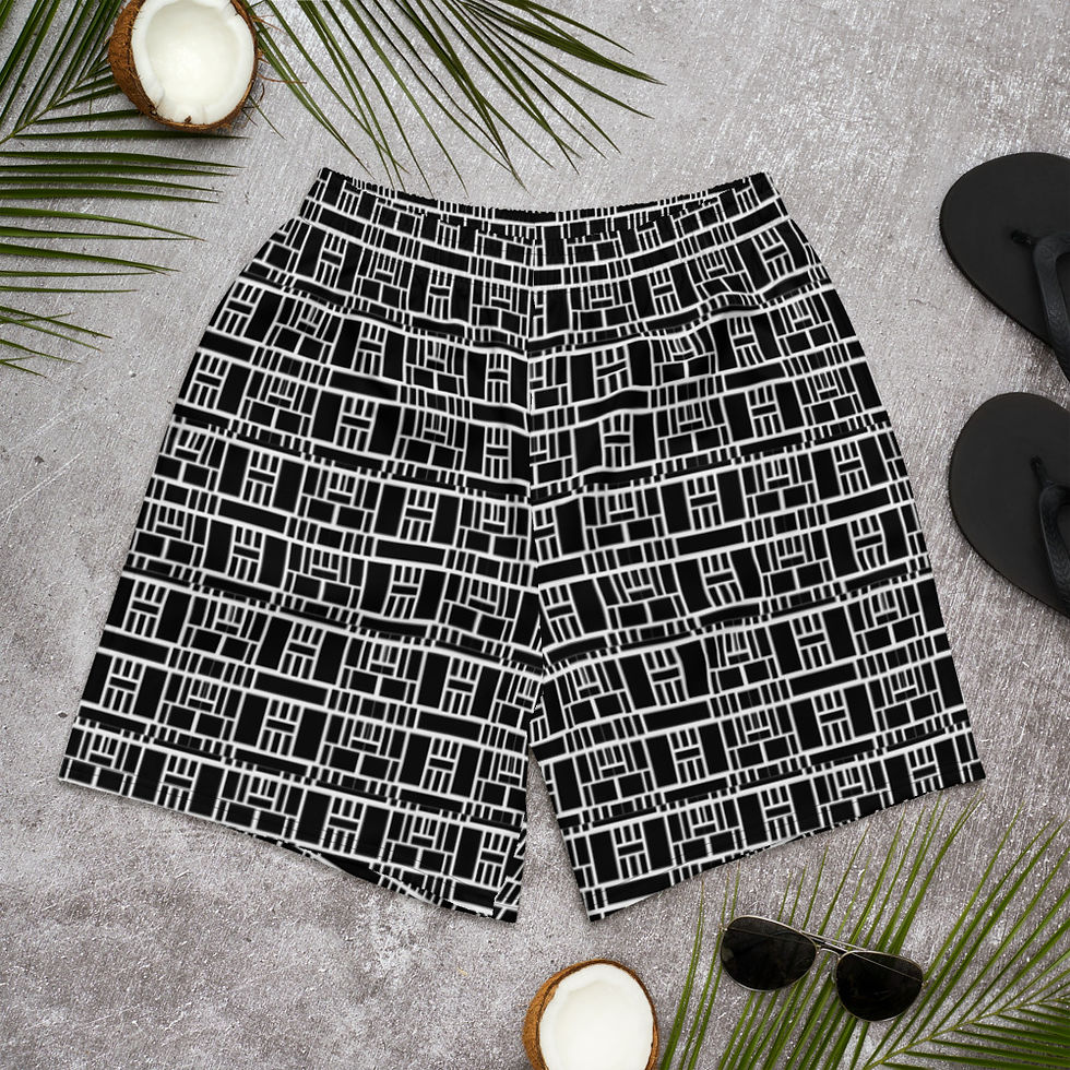 Thumbnail: Men's Athletic Long Shorts Black and White Abstract
