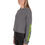 Thumbnail: A woman wearing a long sleeve grey cropped hoodie facing left and looking forward