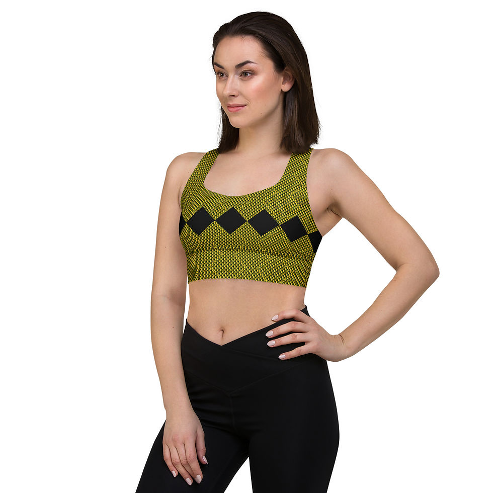 Thumbnail: Women's All-Over Print Longline Sports Bra Diamond pattern Gold