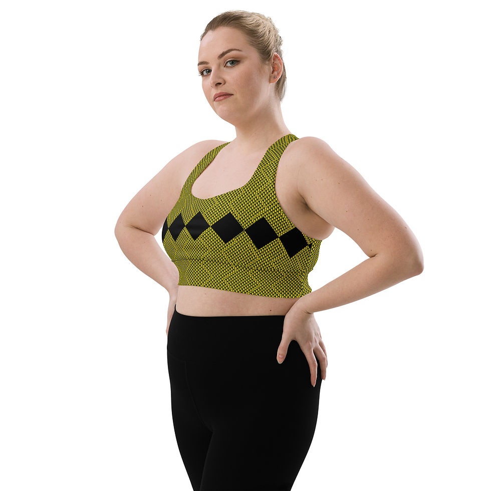 Thumbnail: Women's All-Over Print Longline Sports Bra Diamond pattern Gold