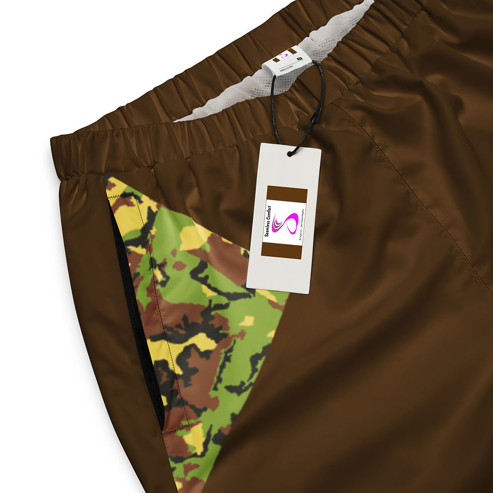 Thumbnail: Close up of the brown track pants showing the detail on the pocket.