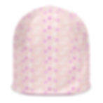 this is an image of a woven beanie hat in pink featuring an adaptation of the company logo into a lovely iconic pattern